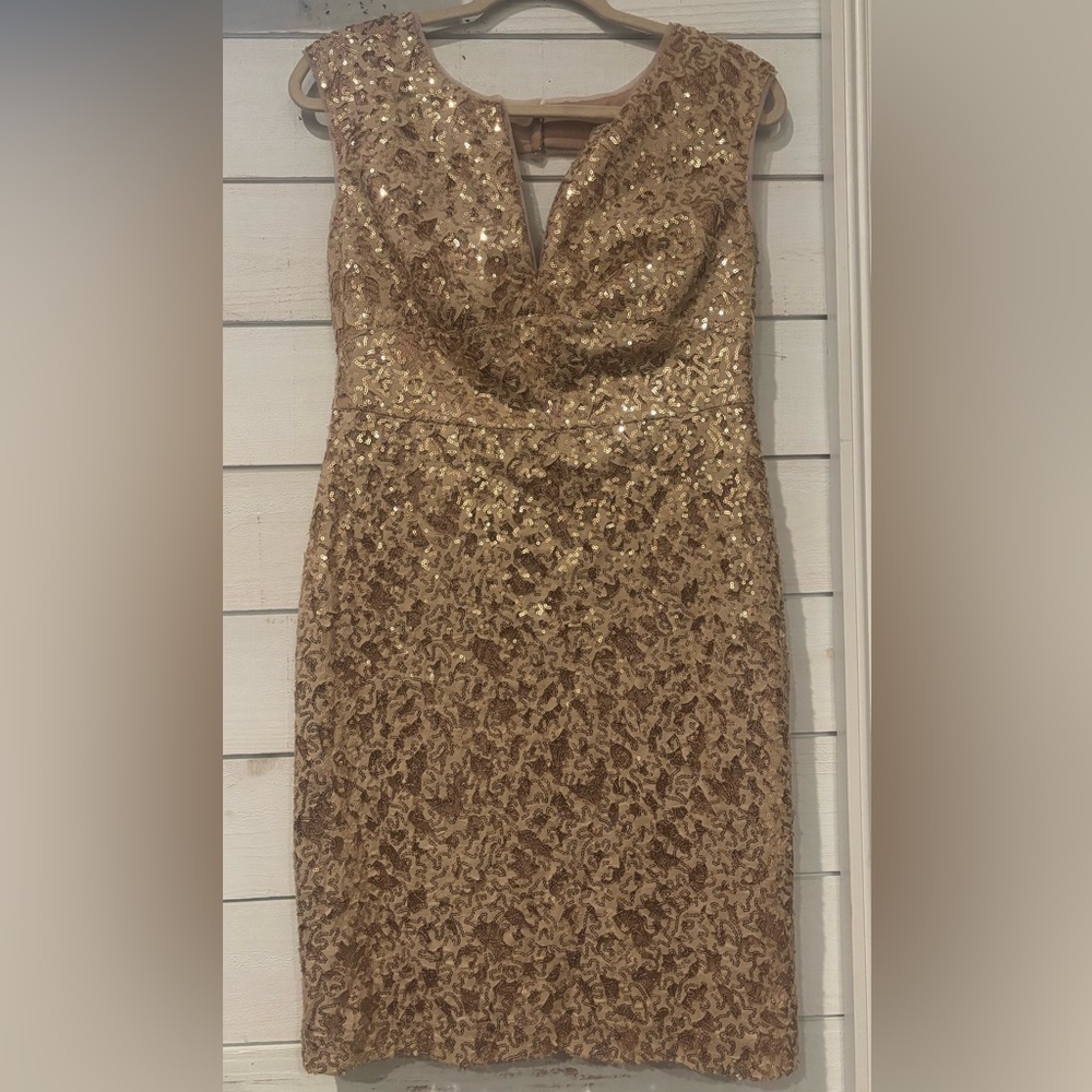BCBGMaxAzria Gold Sequin Mini Dress in size 8 - Picture 10 of 15